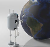 Medik слушая землю, 3d робота представляет стоковое фото Medik слушая землю, 3d робота представляет стоковое фото
