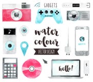 Medios objetos del vector de la acuarela de los dispositivos stock de ilustración Medios objetos del vector de la acuarela de los dispositivos stock de ilustración