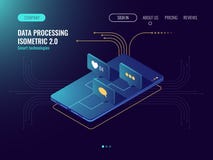 Medios red social, masaje entrante, desarrollo de aplicación móvil, ingeniería social, smartphone con como y stock de ilustración Medios red social, masaje entrante, desarrollo de aplicación móvil, ingeniería social, smartphone con como y stock de ilustración