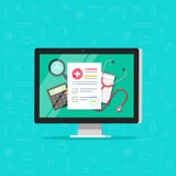 Medisch online onderzoekrapport over gezondheid van het computer de vector, vlakke beeldverhaal of medisch dossierdocument, verze royalty-vrije illustratie Medisch online onderzoekrapport over gezondheid van het computer de vector, vlakke beeldverhaal of medisch dossierdocument, verze royalty-vrije illustratie