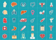 Medische en geplaatste gezondheidszorgpictogrammen vector illustratie Medische en geplaatste gezondheidszorgpictogrammen vector illustratie