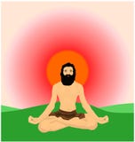 Meditando o homem do iogue contra o anúncio do sol de aumentação esverdeie a ilustração do vetor do horizonte ilustração royalty free Meditando o homem do iogue contra o anúncio do sol de aumentação esverdeie a ilustração do vetor do horizonte ilustração royalty free