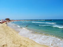 Mediterranean Sea on the coast of Tel Aviv. Beaches of the largest city in Israel. Summer of 2018 stock images Mediterranean Sea on the coast of Tel Aviv. Beaches of the largest city in Israel. Summer of 2018 stock images