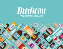 Medizin, Apotheke, Pharmakologiefahne Medikation, Droge, Flaschen und Pillenikonen Auch im corel abgehobenen Betrag lizenzfreie abbildung Medizin, Apotheke, Pharmakologiefahne Medikation, Droge, Flaschen und Pillenikonen Auch im corel abgehobenen Betrag lizenzfreie abbildung