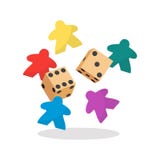 Mehrfarben-meeple und Würfelvektorillustration lizenzfreie abbildung Mehrfarben-meeple und Würfelvektorillustration lizenzfreie abbildung