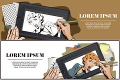 Meisje die in verschrikking gillen De hand trekt beeld vector illustratie Meisje die in verschrikking gillen De hand trekt beeld vector illustratie