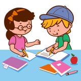 Meisje en jongen die thuiswerk doen stock illustratie Meisje en jongen die thuiswerk doen stock illustratie