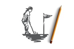 Meisje, golf, racket, het golfing, sportconcept Hand getrokken geïsoleerde vector vector illustratie Meisje, golf, racket, het golfing, sportconcept Hand getrokken geïsoleerde vector vector illustratie