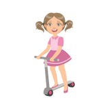 Meisje met Paardestaarten die Autoped berijden vector illustratie Meisje met Paardestaarten die Autoped berijden vector illustratie