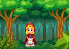 Meisjes rode is met een kap in het bos vector illustratie Meisjes rode is met een kap in het bos vector illustratie