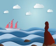 Meisjesescortes die schip op een lange reis varen Scharlaken zeilen, Asso stock illustratie Meisjesescortes die schip op een lange reis varen Scharlaken zeilen, Asso stock illustratie