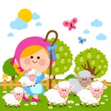 Meisjesherderin en schapen Stock Foto Meisjesherderin en schapen Stock Foto