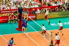 Meisterschafts-Öffnungsspiel Polen-Serbien, Warschau der Volleyball-Männer Welt, am 30. August 2014 lizenzfreies stockbild Meisterschafts-Öffnungsspiel Polen-Serbien, Warschau der Volleyball-Männer Welt, am 30. August 2014 lizenzfreies stockbild