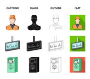 Mekanism, elkraft, transport och annan rengöringsduksymbol i tecknade filmen, svart, översikt, lägenhetstil Passerande som är off stock illustrationer Mekanism, elkraft, transport och annan rengöringsduksymbol i tecknade filmen, svart, översikt, lägenhetstil Passerande som är off stock illustrationer