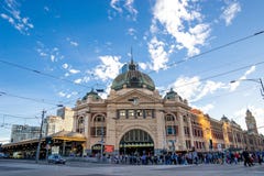 Melbourne, AUSTRALIA-11/04/18: Melbourne city`s historic building- Flinders station stock photos Melbourne, AUSTRALIA-11/04/18: Melbourne city`s historic building- Flinders station stock photos