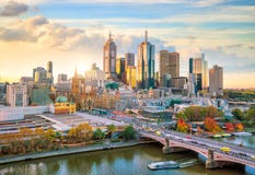 Melbourne city skyline at twilight stock images Melbourne city skyline at twilight stock images