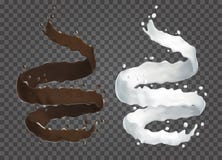 Melk en chocolade het stromen 3d Realistische vloeibare spiraal op transparante achtergrond Natuurlijke zuivelproductenvector royalty-vrije illustratie Melk en chocolade het stromen 3d Realistische vloeibare spiraal op transparante achtergrond Natuurlijke zuivelproductenvector royalty-vrije illustratie
