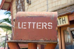 Mellieha, Malta, 30 december 2018 - Letter box in front of silversmith house in popeye village stock photo Mellieha, Malta, 30 december 2018 - Letter box in front of silversmith house in popeye village stock photo