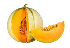 Melone e fetta isolati su un fondo bianco Fotografia Stock Libera da Diritti Melone e fetta isolati su un fondo bianco Fotografia Stock Libera da Diritti