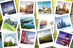 Memorie indicate sulle foto della polaroid - vacanze estive di Eurotrip immagini stock Memorie indicate sulle foto della polaroid - vacanze estive di Eurotrip immagini stock