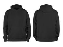 Men black blank hoodie template,from two sides, natural shape on invisible mannequin, for your design mockup for print