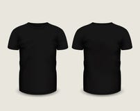 Men's black t-shirt short sleeve in front and back views. Vector template. Fully editable handmade mesh