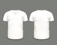 Men's white V-neck t-shirt short sleeve in front and back views. Vector template. Fully editable handmade mesh. EPS 10 Royalty Free Stock Photos Men's white V-neck t-shirt short sleeve in front and back views. Vector template. Fully editable handmade mesh. EPS 10 Royalty Free Stock Photos