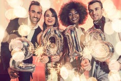 Men and women celebrating the new year 2018 Stock Image Men and women celebrating the new year 2018 Stock Image