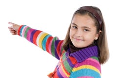 Menina adorável com apontar de lã do revestimento foto de stock Menina adorável com apontar de lã do revestimento foto de stock