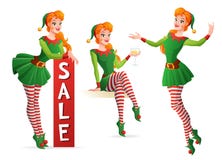 Menina bonita do vetor no traje do duende do Natal em poses diferentes ilustração do vetor Menina bonita do vetor no traje do duende do Natal em poses diferentes ilustração do vetor