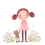 Menina com seu urso de peluche ilustração royalty free Menina com seu urso de peluche ilustração royalty free