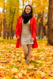 Menina coreana delgada bonita na floresta do outono fotografia de stock Menina coreana delgada bonita na floresta do outono fotografia de stock