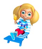 Menina da criança com cadeira de praia & Juice Glass ilustração royalty free Menina da criança com cadeira de praia & Juice Glass ilustração royalty free