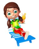 Menina da criança com cadeira de praia & Juice Glass ilustração do vetor Menina da criança com cadeira de praia & Juice Glass ilustração do vetor