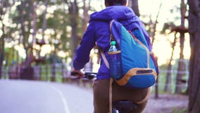 A menina monta no parque em uma bicicleta mo lento video estoque A menina monta no parque em uma bicicleta mo lento video estoque