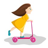 A menina monta um 'trotinette' ilustração do vetor A menina monta um 'trotinette' ilustração do vetor