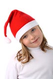Menina pequena no chapéu vermelho de Santa isolado no branco Fotografia de Stock Royalty Free Menina pequena no chapéu vermelho de Santa isolado no branco Fotografia de Stock Royalty Free