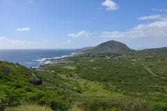 Mening van van de het Puntvuurtoren van u van Makapu ` de Sleep het Eiland van Hawaï, Oahu royalty-vrije stock foto Mening van van de het Puntvuurtoren van u van Makapu ` de Sleep het Eiland van Hawaï, Oahu royalty-vrije stock foto