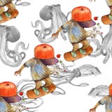 Menino da aquarela no skate ilustração stock Menino da aquarela no skate ilustração stock