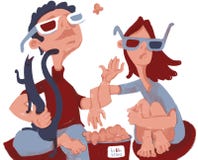 Menino e menina que olham um filme em casa ilustração royalty free Menino e menina que olham um filme em casa ilustração royalty free