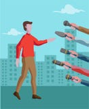 Mens die aan vele microfoons antwoorden vector illustratie Mens die aan vele microfoons antwoorden vector illustratie
