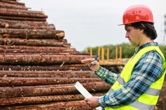 Mens in het houten timmerhout van de helmarbeider Stock Foto Mens in het houten timmerhout van de helmarbeider Stock Foto