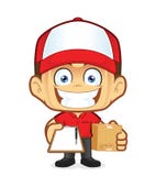 Mensajero del hombre de entrega que sostiene una caja y un tablero ilustración del vector Mensajero del hombre de entrega que sostiene una caja y un tablero ilustración del vector