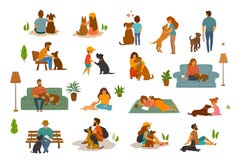 Mensenman vrouw, volwassenen en kinderen met geplaatste hondenscènes royalty-vrije illustratie Mensenman vrouw, volwassenen en kinderen met geplaatste hondenscènes royalty-vrije illustratie