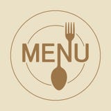 Menu round icon with stylized shape of fork and spoon and dish i Royalty Free Stock Photo Menu round icon with stylized shape of fork and spoon and dish i Royalty Free Stock Photo
