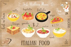 Menú italiano de la comida ilustración del vector Menú italiano de la comida ilustración del vector