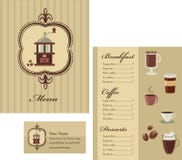 Menü- und Visitenkarteschablonenauslegung - Kaffee lizenzfreie abbildung Menü- und Visitenkarteschablonenauslegung - Kaffee lizenzfreie abbildung