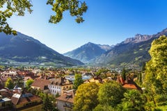Merano Or Meran View From Tappeiner Promenade. Trentino Alto Adige Sud Tyrol, Italy. Stock Photos Merano Or Meran View From Tappeiner Promenade. Trentino Alto Adige Sud Tyrol, Italy. Stock Photos