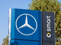 Mercedes Benz logo on their main dealership store Belgrade. Part of Daimler Group, Mercedes Benz is a German car manufacturer stock images Mercedes Benz logo on their main dealership store Belgrade. Part of Daimler Group, Mercedes Benz is a German car manufacturer stock images