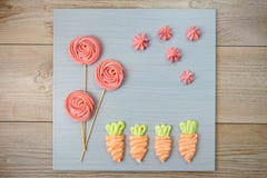 Merengue cozida dos doces Merengues coloridas caseiros de encantamento fotografia de stock Merengue cozida dos doces Merengues coloridas caseiros de encantamento fotografia de stock